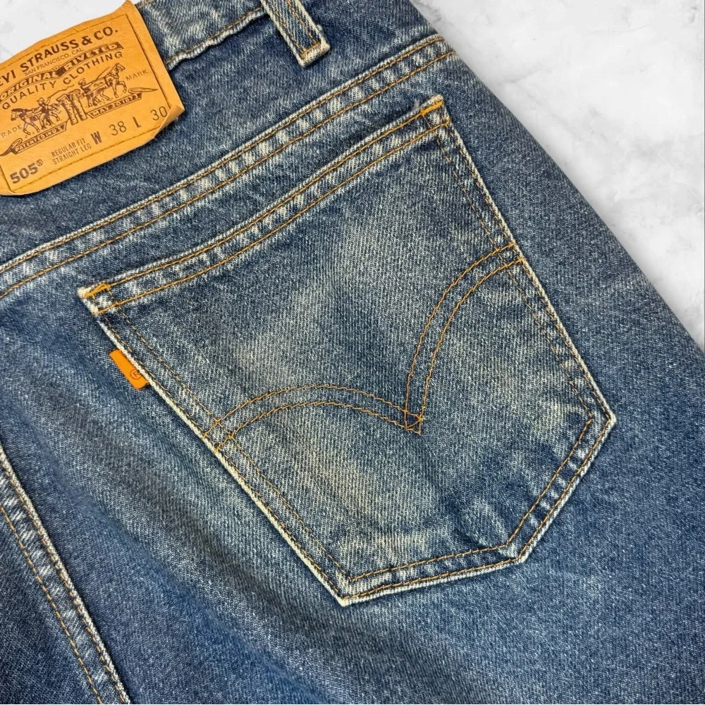 Vintage Levi’s 1996 Orange‎ Tab Men’s Faded Blue Jeans 38x30 505 Reg Straight